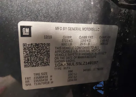 2020 GMC Acadia Awd Slt from USA, damaged, VIN 1GKKNULS5LZ149197